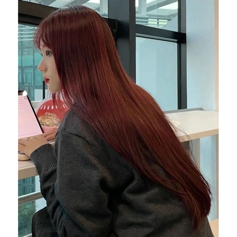 Coney Wig Red Full Top Wig Women's Long Straight Hair Straight Bang Natural Summer Women's Headgear High Temperature Silk Wig