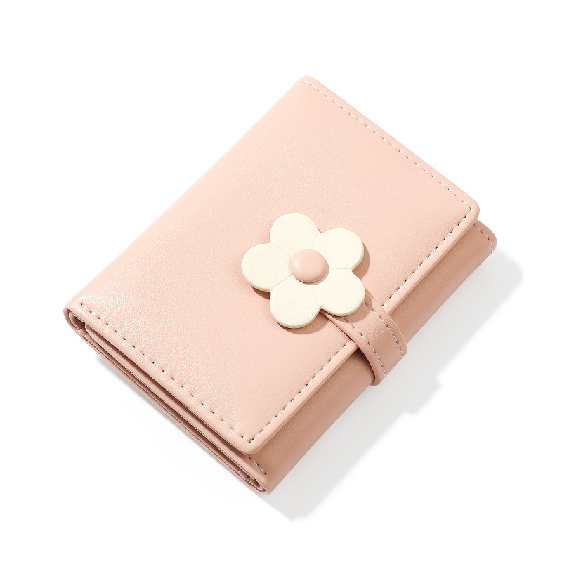New Korean Style Fashionable Simple Short Three-fold Women's Wallet ins Trendy Multi-card Cute Flower pu Wallet