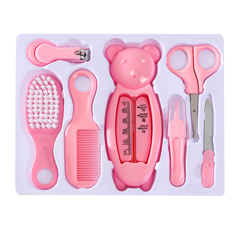 English packaging baby care 7 piece set baby water thermometer combination suit baby safety nail clippers comb brush