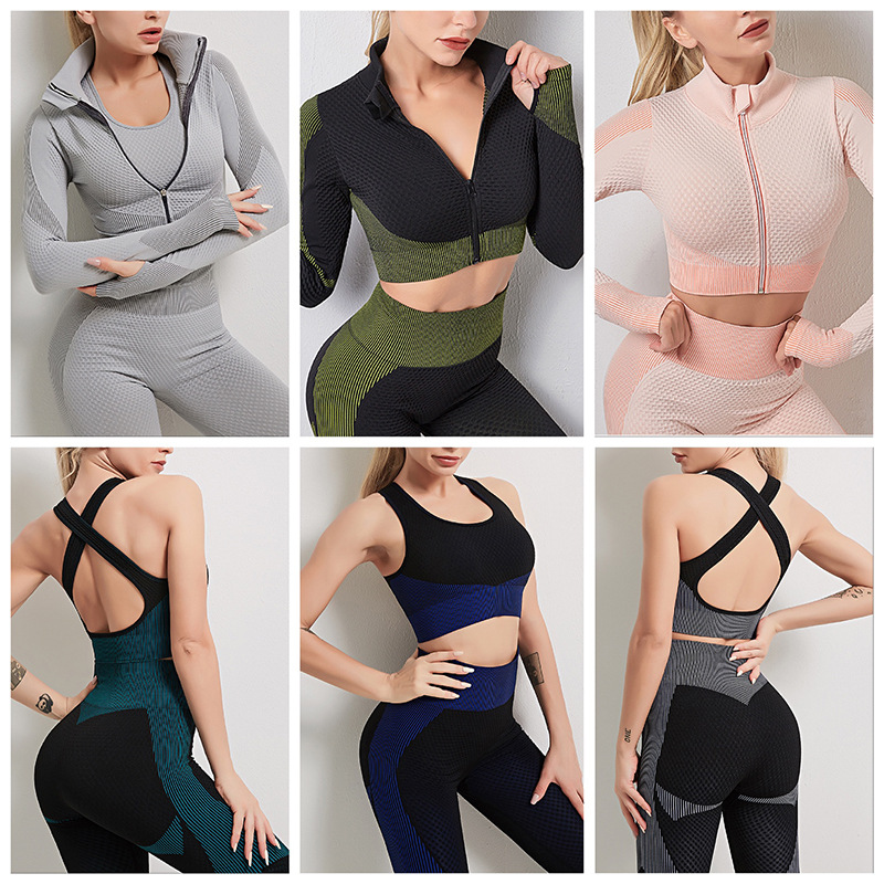Cross-border European and American Seamless Sexy Zipper Sports Yoga suit Autumn and Winter Hip High Elastic Fitness Yoga Clothes
