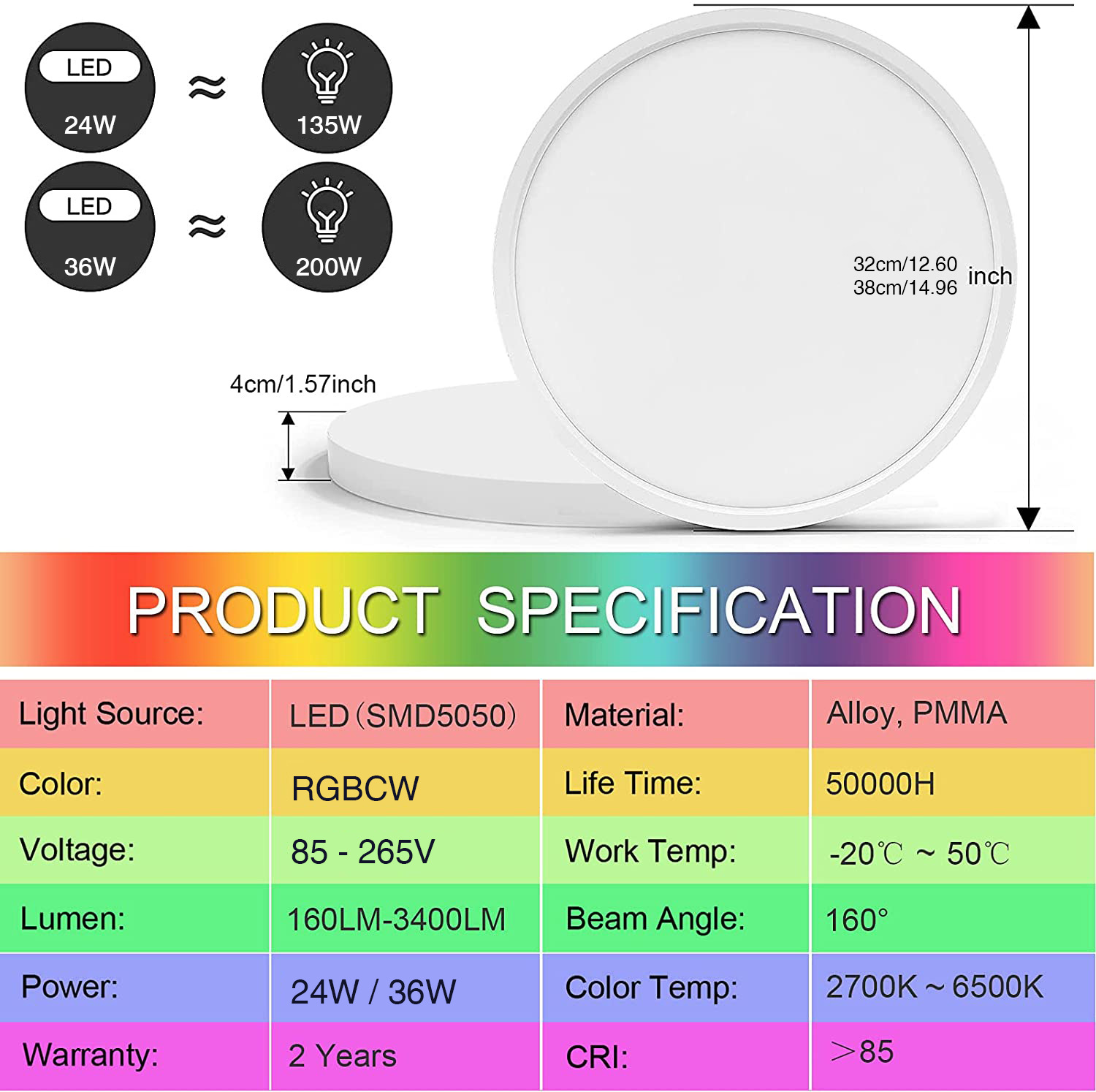 Homekit Smart Wifi Ceiling Lamp APP Sweep Code Direct Connection Remote Alexa Voice Control Timing Switch 24W
