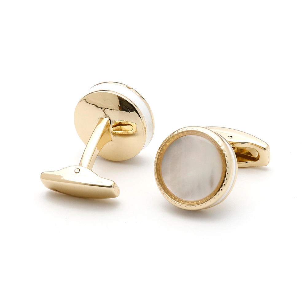 Men's cufflinks cross-border hot-selling high quality light luxury inlaid shell gold round button jewelry in stock 1 pair wholesale