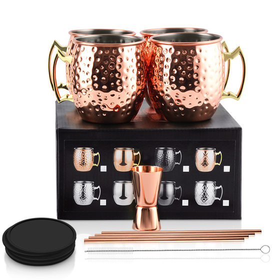 Stainless Steel 304 Moscow Mule Mug Creative Cocktail Mug Hammer Point Metal Copper Plated Bar Beer Cold Drink Mug