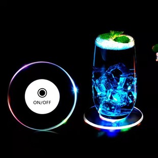 LED Acrylic Glow Coaster Round Square Coaster Colorful White Light Coaster PC Transparent Glow Coaster