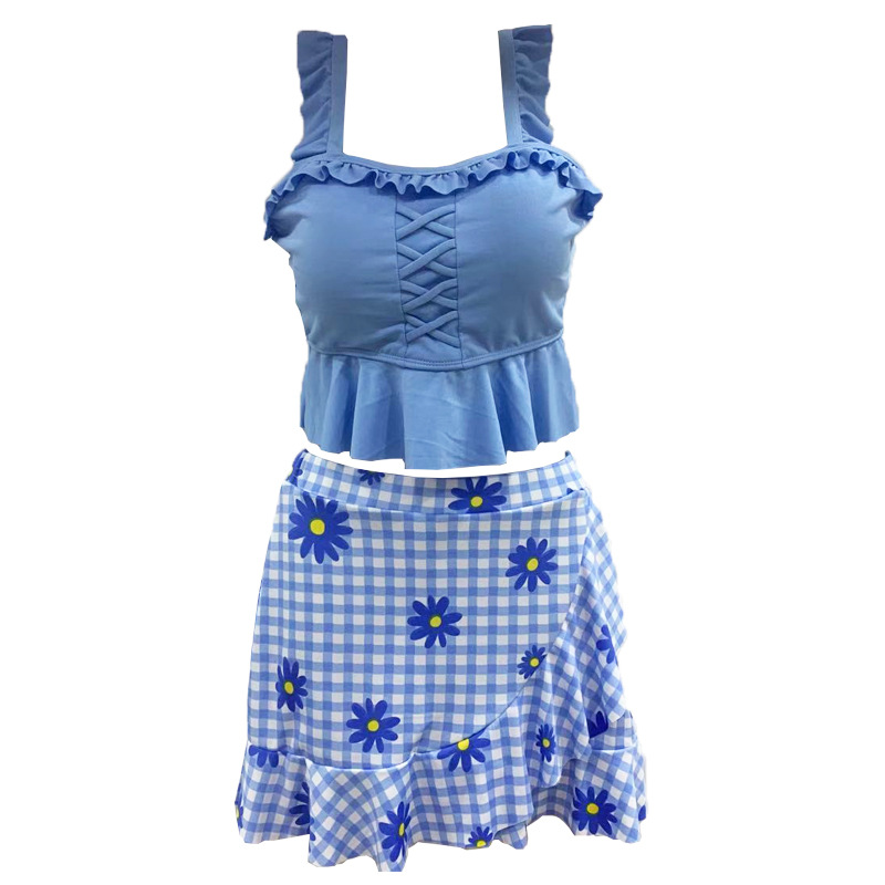 Swimsuit Women's Split Skirt Style Flat-angle Fresh Style Student's Conservative Small Chest Gathering Korean Style Slimming Hot Spring Swimsuit