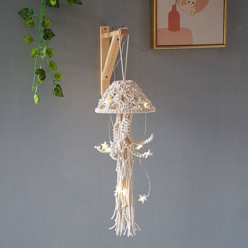 北欧风手工棉绳编织挂饰创意水母造型儿童房卧室空中挂饰跨境