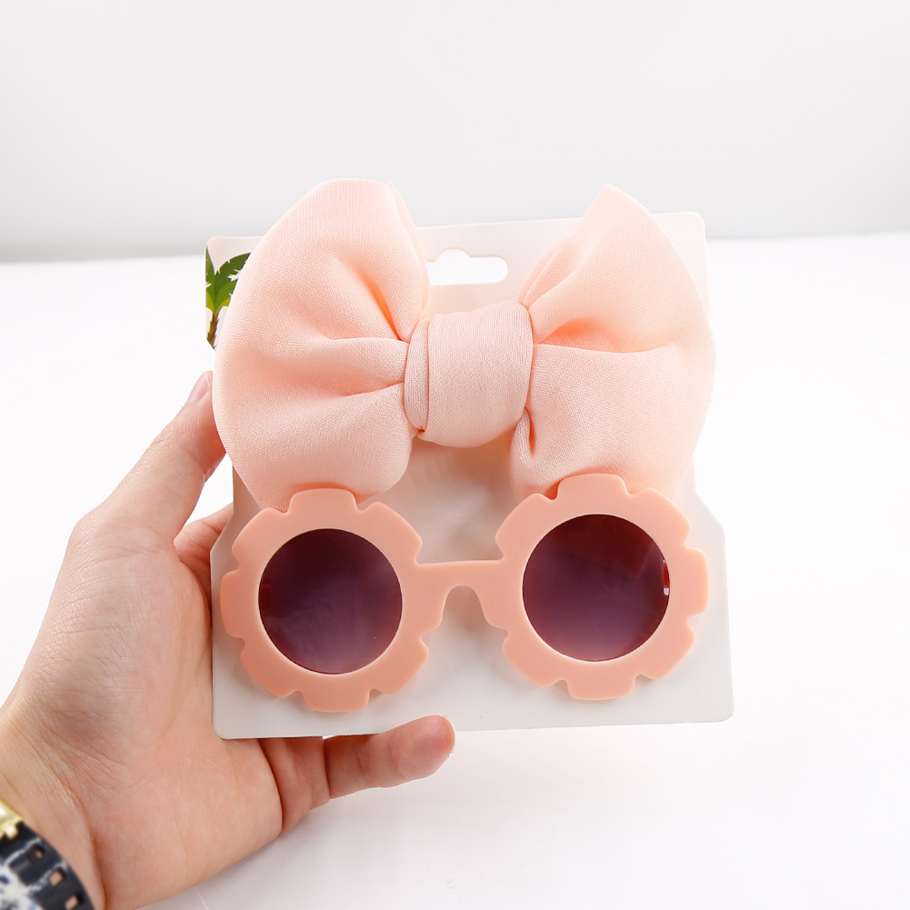 Children's sunglasses headband combination suit fashion cartoon baby toy sunshade glasses space Cotton solid color hair band