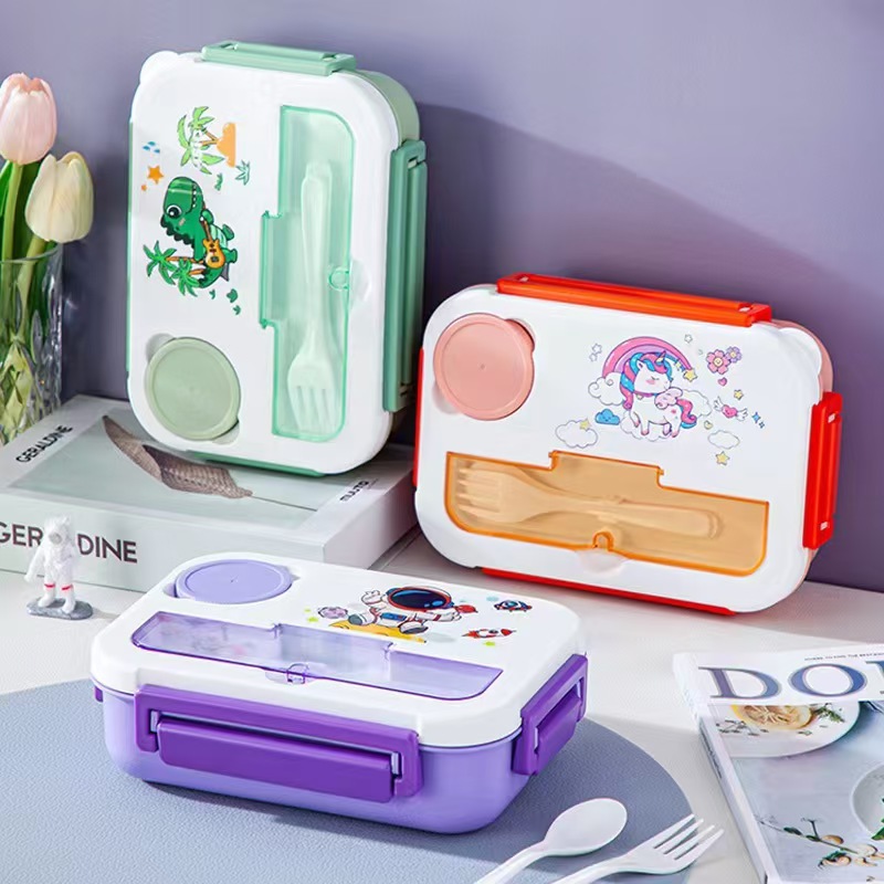 Cartoon Divided lunch box Fruit box Microwave Heating Student lunch box Sealed Cross-border lunch box