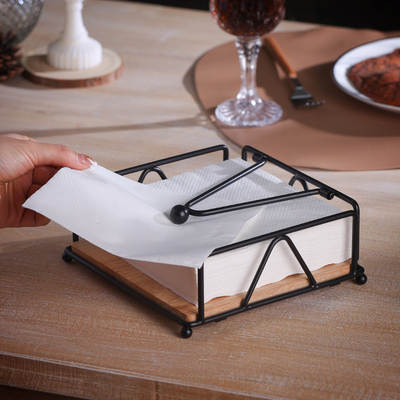 Cross-border Amazon Wooden Tissue Holder Restaurant Hotel Paper Rack Buffet Square Tissue Holder Solid Wood Paper Rack