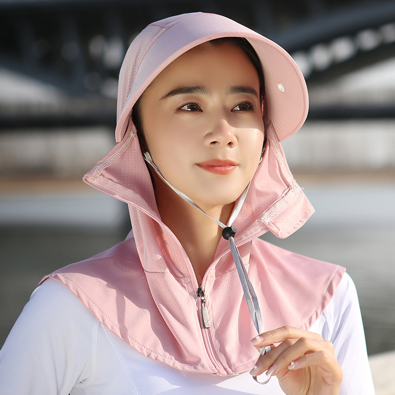 Ice Silk Sunscreen Hat Women's Summer Sun Hat Face-Covering Mask Integrated Mask Hat Riding UV Protection Sun Hat