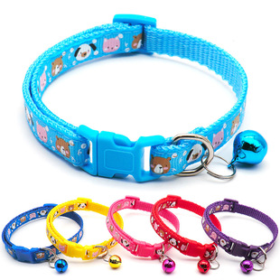 Cartoon print cat collar with Bell dog collar adjustable identification Teddy pet supplies