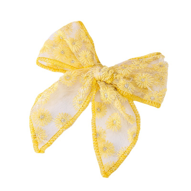 European and American Embroidery Printed Children's Bow Hairpin Girls Baby Cute Dovetail Tie Knot Hairpin Bangs Edge Card