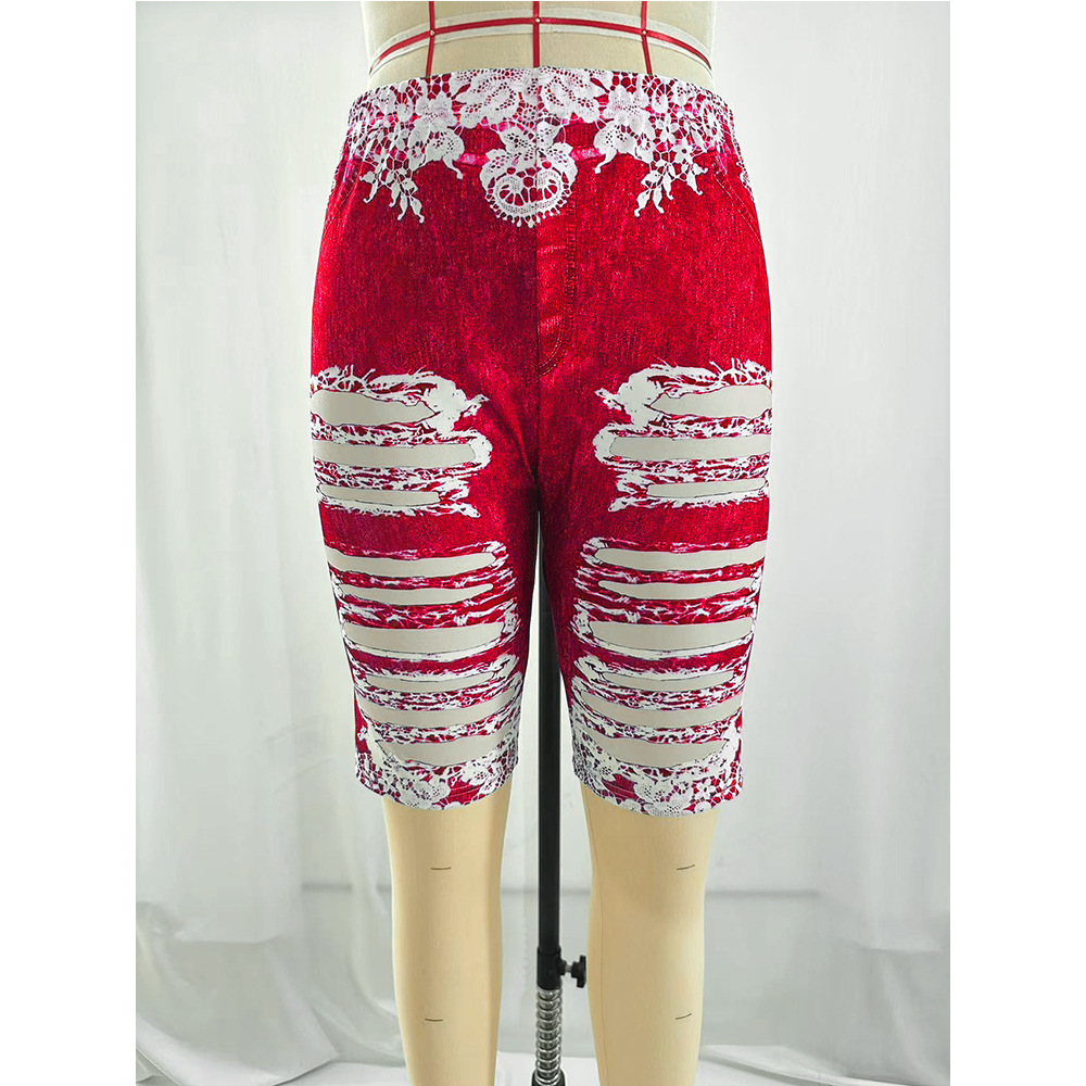 Spot European and American AliExpress Explosions wish Hot Selling Women's Flower Denim Leggings Large Size Sexy Sports Yoga Pants