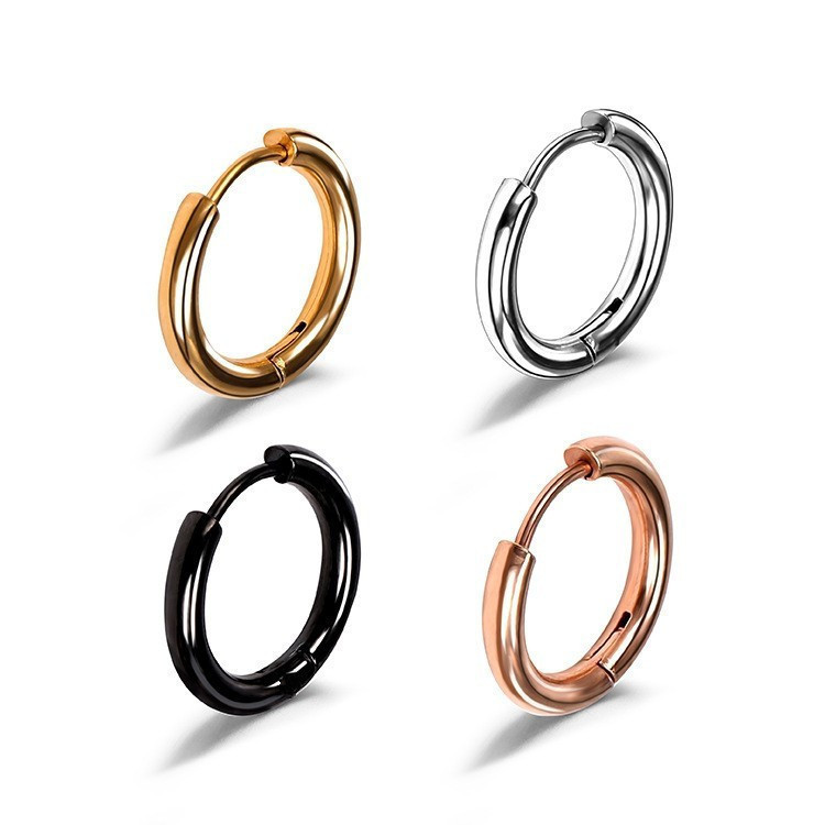 Titanium steel earrings solid circle earrings men's and women's small earrings Akri with black earrings 18K gold earrings