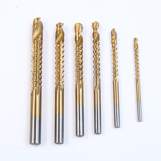 Serrated twist drill high speed steel round shank 6-piece set woodworking groove drill serrated twist drill straight shank serrated drill