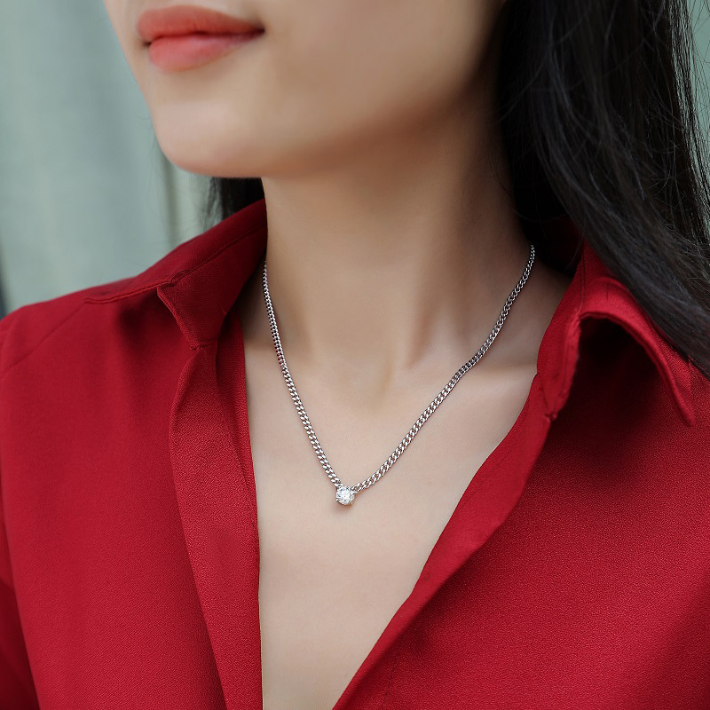 S925 Silver Men's Chain Silver Platinum Plated Moissanite Cuban Necklace New Amazon Hot Sale Clavicle Chain Wholesale