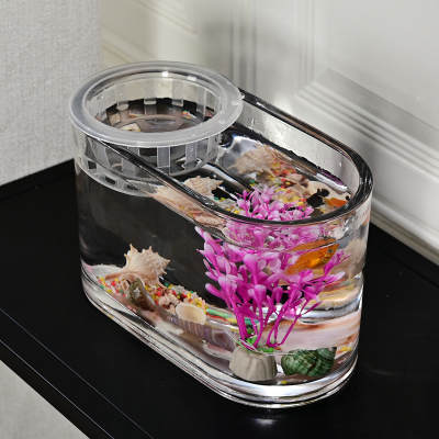 Simple Desktop Transparent Glass Fish Tank Hydroponic Oval Flower Pot Hydroponic Plant Container Creative Transparent Fish Tank