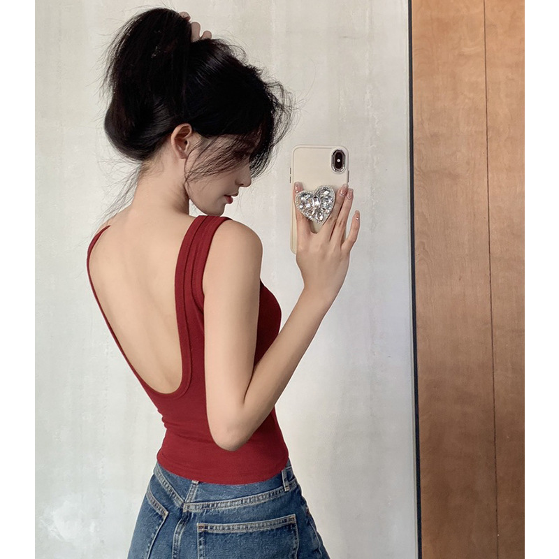 2896# Pure Spice Girl Irregular Joker Beauty Back Camisole Women's Summer Wear Slim Fit Show with Chest Pad Inside and Outside