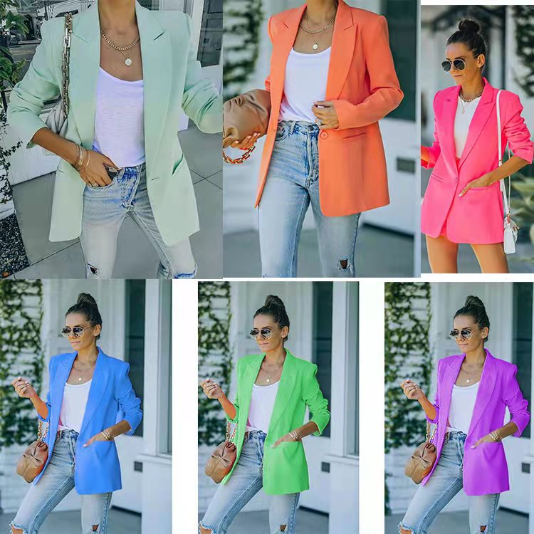 in stock 2024 European and American women's foreign trade new autumn and winter long sleeve small suit OL temperament professional slim coat coat