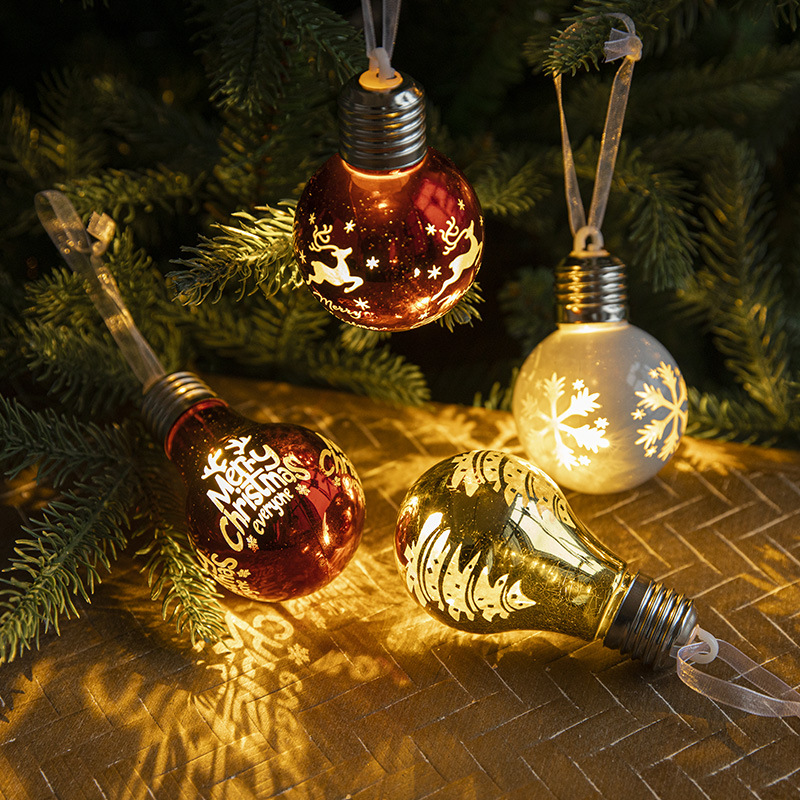 Cross-border new Christmas Ball decorations creative Christmas tree decoration electroplating Ball Pendant with light bulb ball ornaments