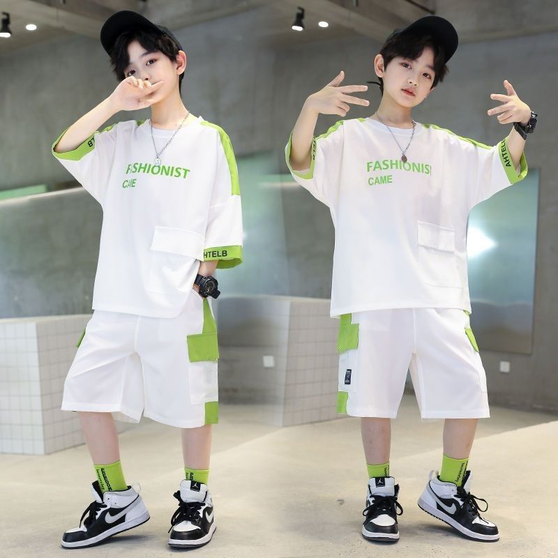 Boys summer suit two-piece set  new medium and large children's clothing, stylish boys, handsome summer sports and fashionable