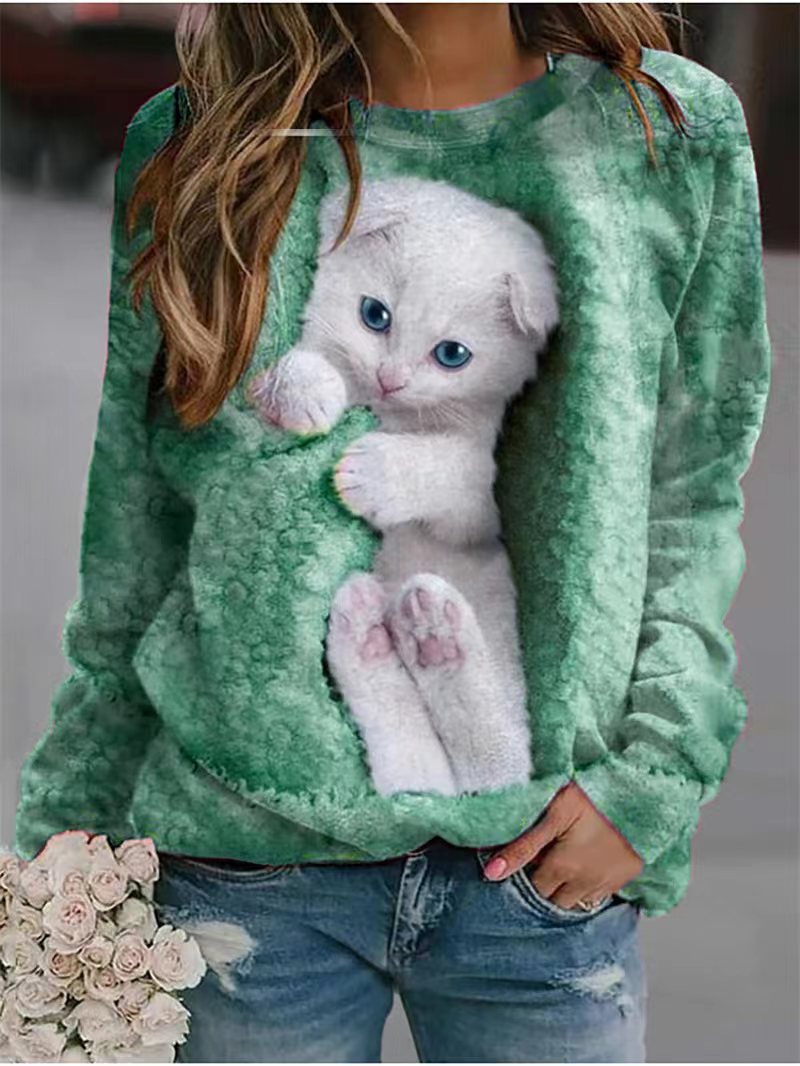 Amazon ebay AliExpress wish explosions 2023 spring and summer animal loose printing long sleeve round neck sweater top