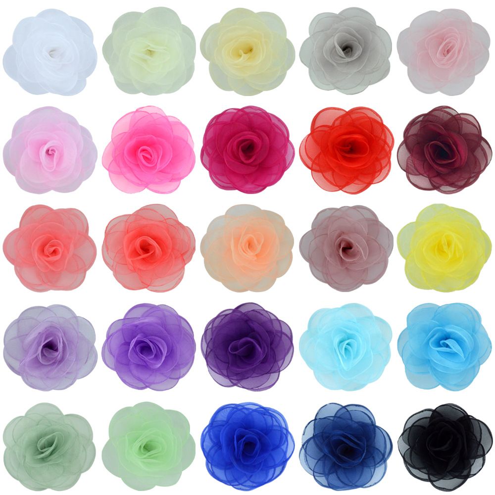 Korean-style Burned Edge Mesh Fabric Three-dimensional Rose Big Flower diy Hair Accessories Shoes and Hats Burned Edge Head Flower Accessories