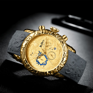 Biden men's watch chronograph large dial large dial waterproof date simulation quartz 3D dragon design frog tape