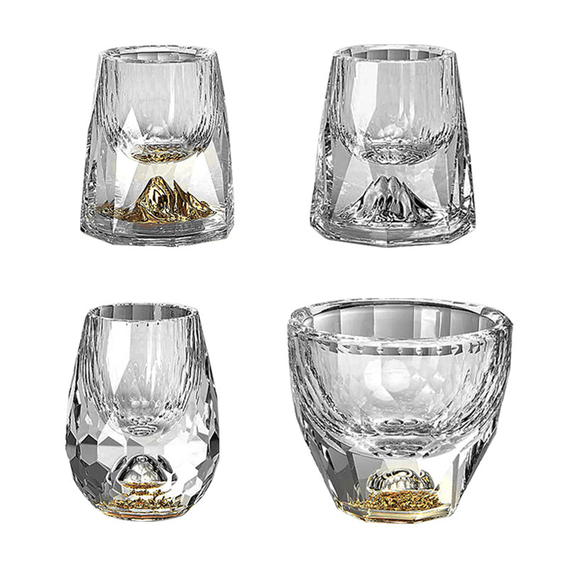 ダイヤモンドカット水晶ガラス金箔金山白杯烈杯24k真金箔分酒壺杯棚セット|undefined
