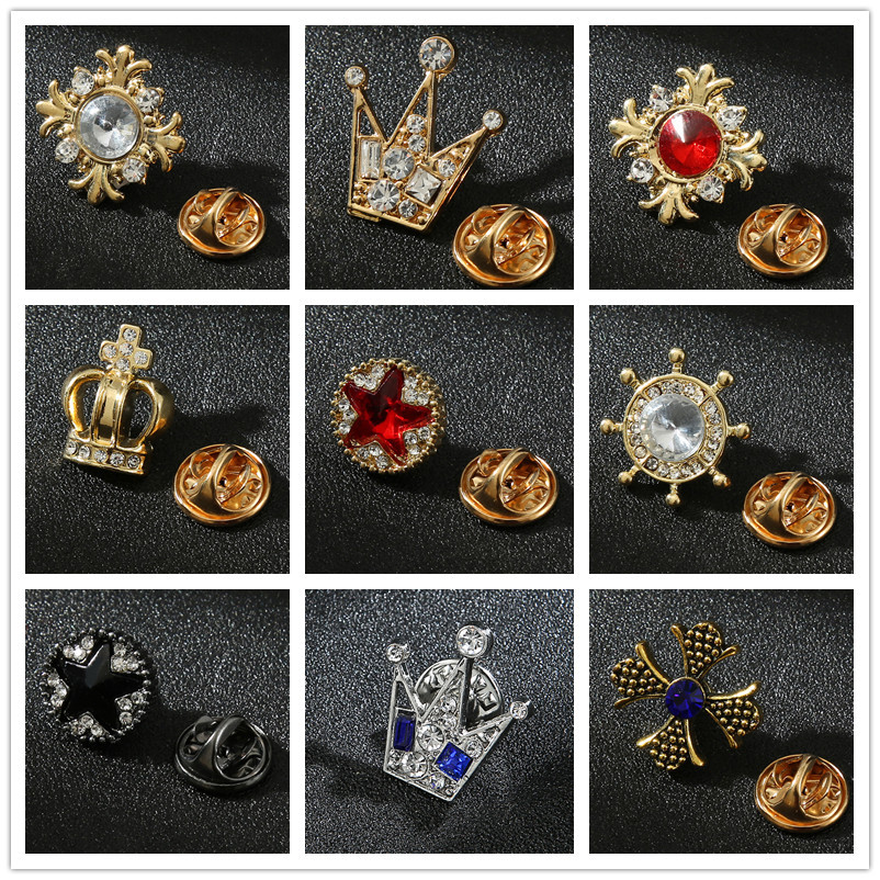 Cross-border Hot Selling Men's Suit Chest Brooch Fashion Full Diamond Crown Accessories Trendy Anti-light Small Brooch