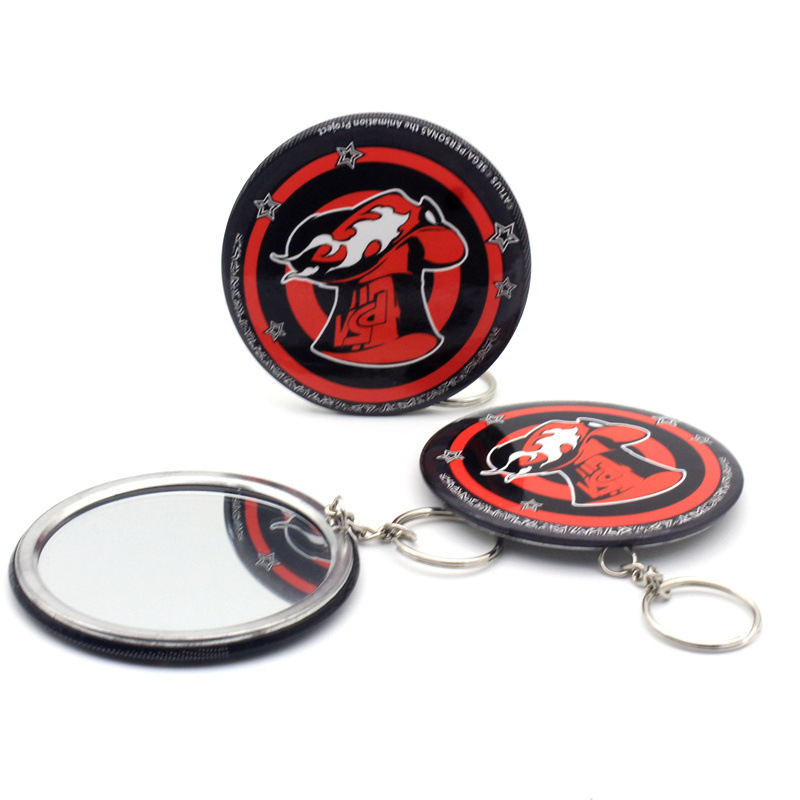 Practical promotional small gift mirror color printing round mirror tinplate mirror to figure printing mirror with key