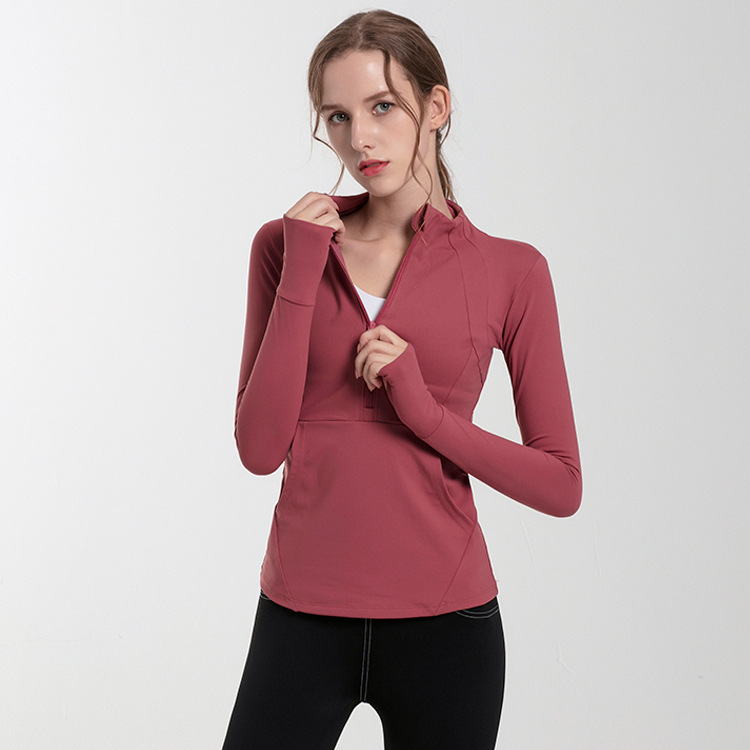 Cross-border Semi-Zipper Breathable T-Shirt Stretchy Fitness Appear Skinny Sports Top Running Yoga Long Sleeve Autumn