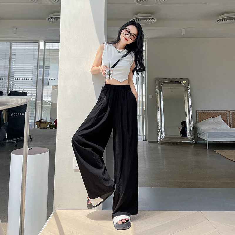 Ice Silk Pleated Yamamoto Pants Women's Spring and Summer Lazy Style Casual Slimming All-match Pants High Waist Drape Straight Leg Wide-leg Pants