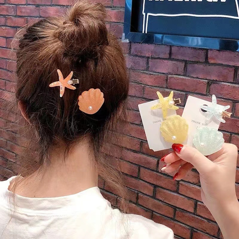New Small Fresh Hairpin Holiday Style Ocean Series Starfish Pearl Shell Girl's Broken Hair Side Clip One-word Clip