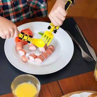 Dinneractive car bulldozer excavator shovel shovel fork shovel plate children's tableware three sets