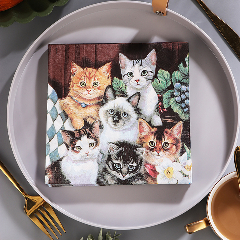 Factory Direct Supply in stock color commercial face towel creative napkin hot pot shop Internet celebrity kitten tissue wholesale