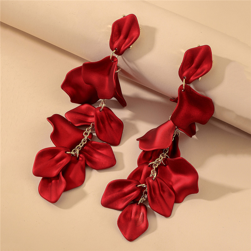 European and American Rose Petal Long Tassel Earrings Fashion Ins Elegant Cyber Celebrity Elegant High-end Environmental Protection Earrings for Women