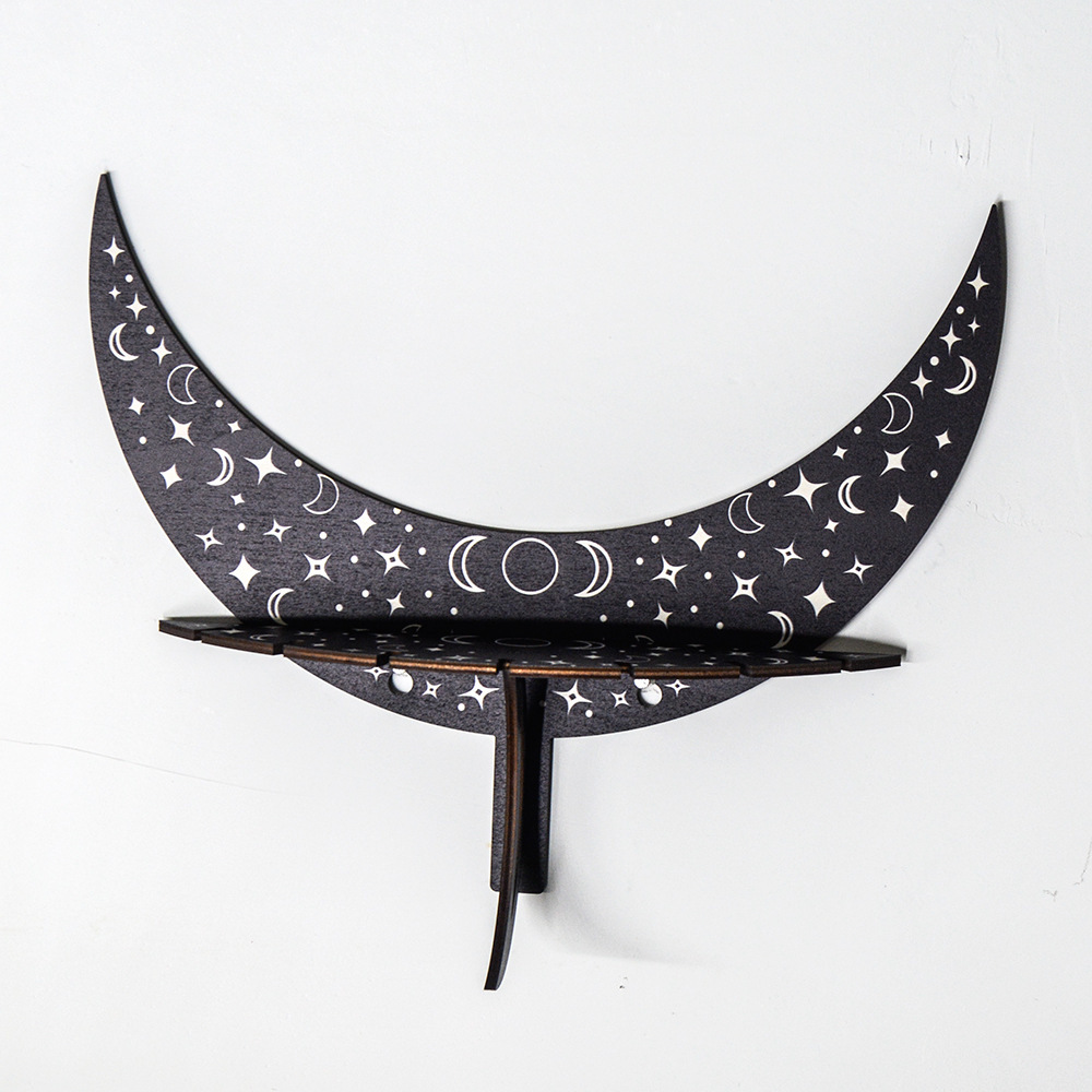 MZ241 Bohemian BOHO Moon Phase Crescent Three-dimensional Wooden Crystal Storage Rack Jewelry Candlestick Display Rack