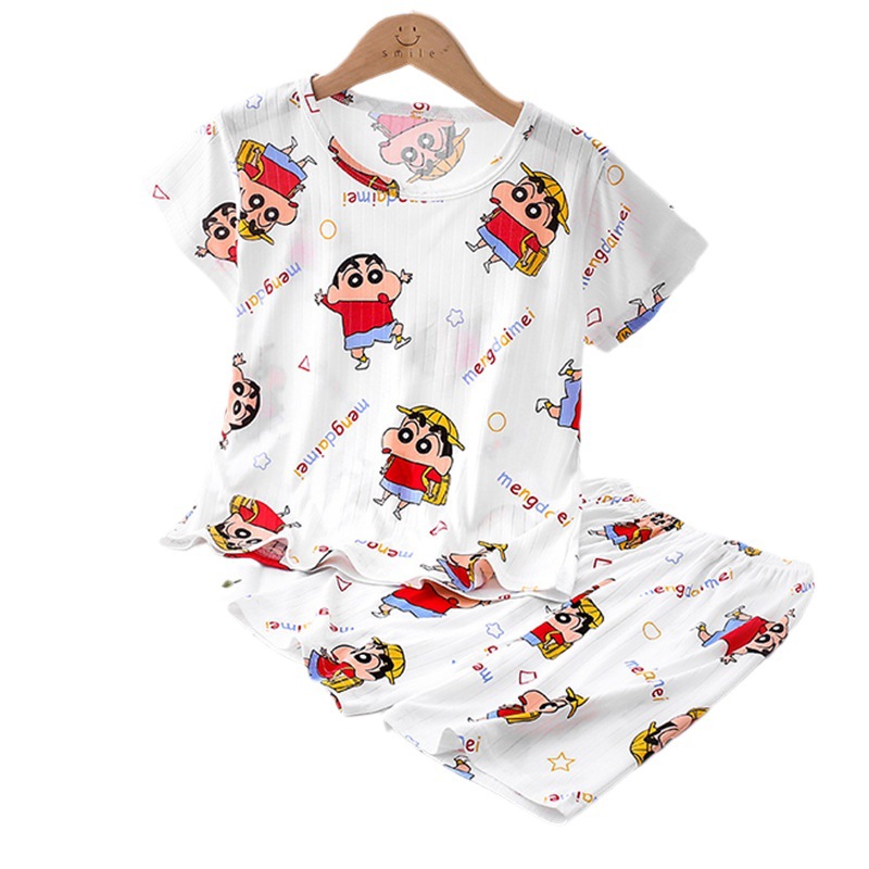 2023 new children's home clothing set summer short-sleeved pajamas thin air conditioning clothing men's and women's children's clothing cross-border wholesale