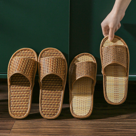 Home Rattan Grass Slippers Women's Non-slip Indoor Couple's Household One Male and One Female Spring and Summer Bamboo Sandals
