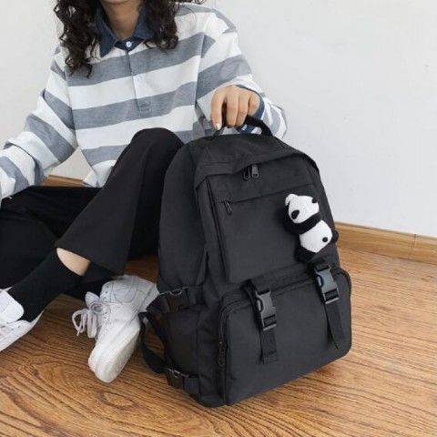 Japanese ins style dark schoolbag female high school campus large capacity backpack College student workwear style backpack male