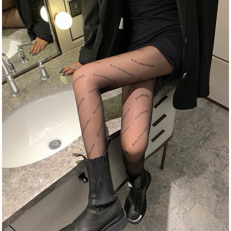 Women's Sexy Pure Desire Aesthetic Letter Printed Ultra-thin Slimming Black Silk Stockings Anti-hook Pantyhose