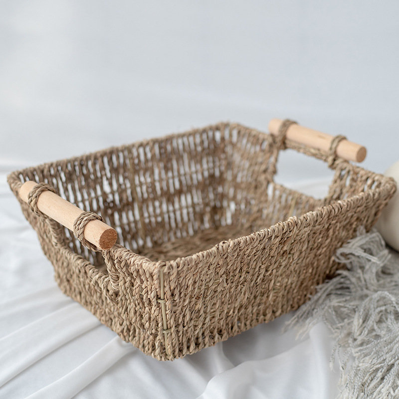 Creative Straw Storage Basket Desktop Cosmetics Sundries Storage Basket Square Toy Snack Storage Basket Seaweed