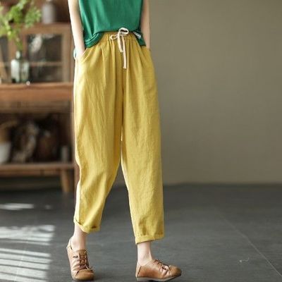 Artistic Thin Linen Harem Pants Cropped Carrot Pants Women's 2023 Fashion New Large Size Loose Casual Pants Trendy
