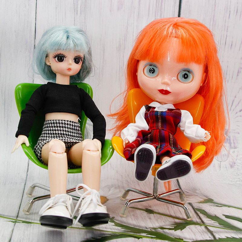 Toy accessories chair mini doll house 6 points furniture bjd rotating plastic stainless steel office shooting props