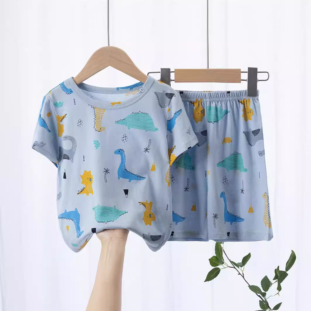 2024 New Children's Summer Short-sleeved Suit Home Clothes Pajamas Cotton Thin Air-conditioning Clothes Prince Baby Boy