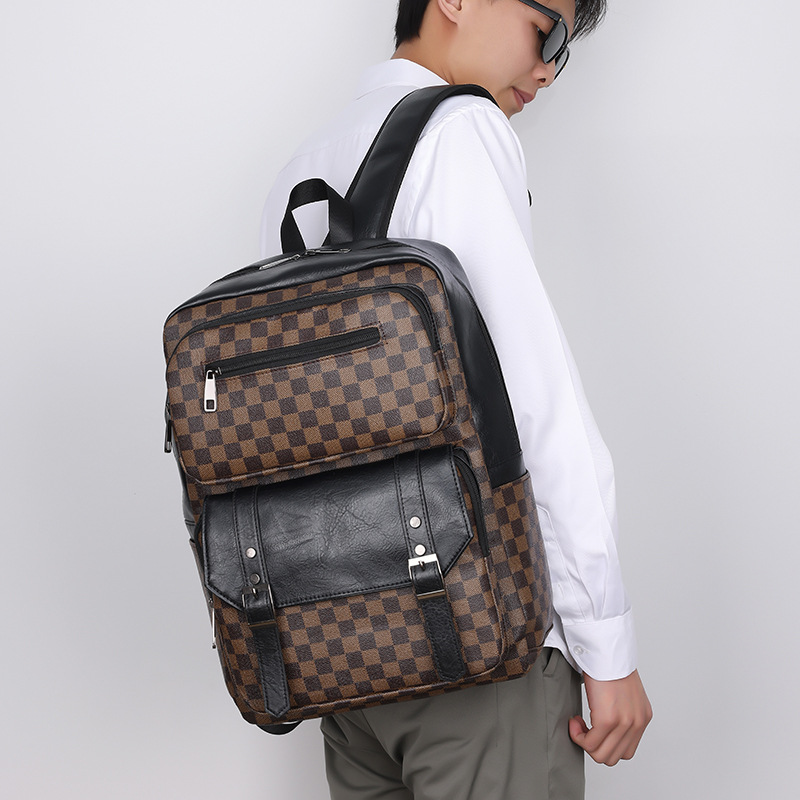 Large Capacity Business Men's Dual Shoulder Bag Trendy Checkered Fashion Student School Bag Casual Versatile Single Shoulder Bag Wholesale