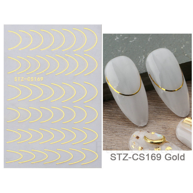 Cross-border New Nail Art Stickers with Metallic Lines_voghion.com