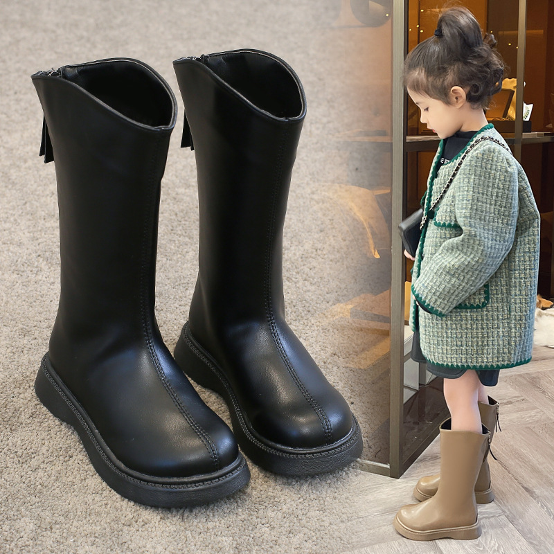 2022 Winter New Girls High Boots Children's Long Boots Women's Shoes Autumn and Winter Baby Boots Fleece Cotton