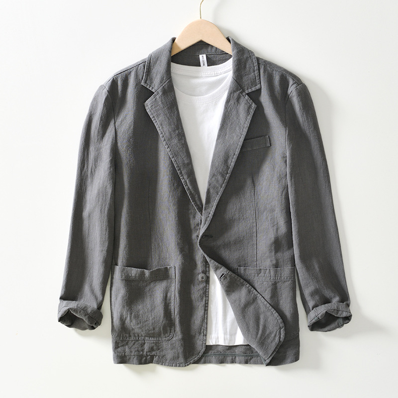 Spring and autumn casual cotton and linen suit jacket men's loose fashion solid color suit jacket a generation of L988